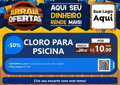 Modelo de Cartaz para Cartaz A4 Horizontal com o tema Arraiá de Ofertas - Junina para Produtos para Piscina