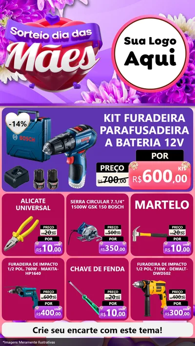 Modelo de Rede Social para Stories com o tema Sorteio Dia das Mães para Maquinas e Ferramentas