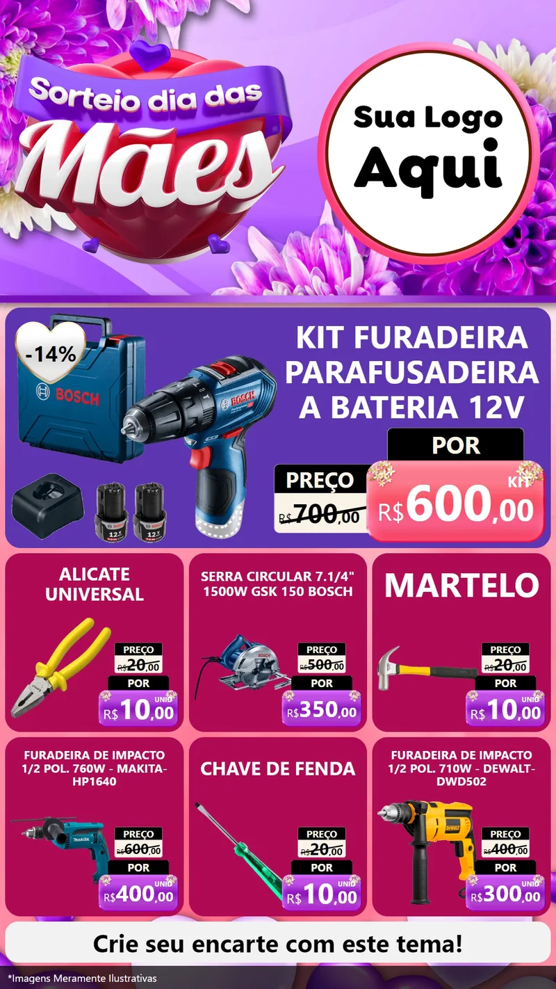 Modelo de Rede Social para Stories com o tema Sorteio Dia das Mães para Maquinas e Ferramentas
