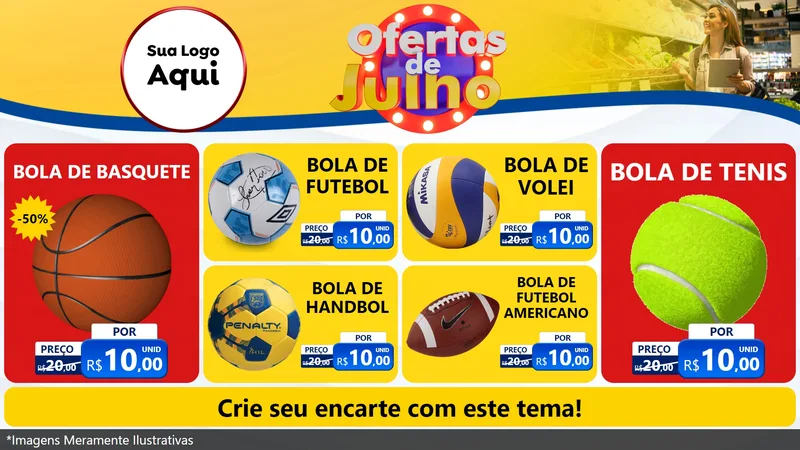 Modelo de TV para TV Horizontal com o tema Ofertas de Julho para Artigos Esportivos