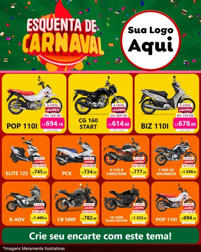 Modelo de Rede Social para Feed Instagram com o tema Esquenta de Carnaval para Concessionaria de Motos