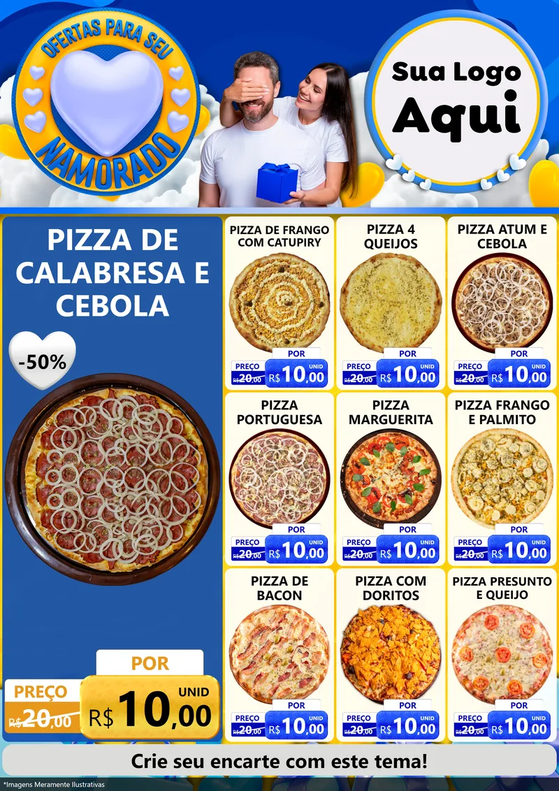 Modelo de Encarte para Encarte A4 Vertical com o tema Ofertas Para Seu Namorado para Pizzaria