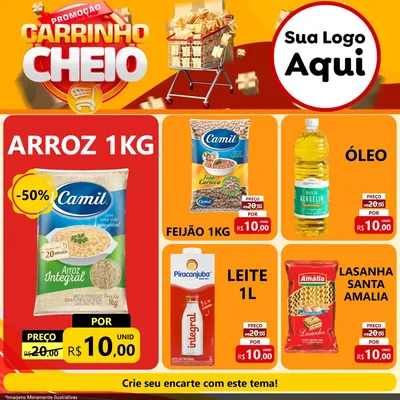 Modelo de Rede Social para Feed Facebook com o tema Promoção carrinho cheio para Supermercado