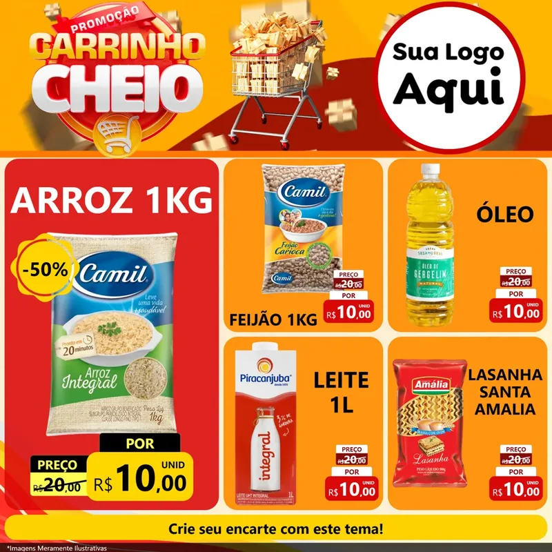Modelo de Rede Social para Feed Facebook com o tema Promoção carrinho cheio para Supermercado