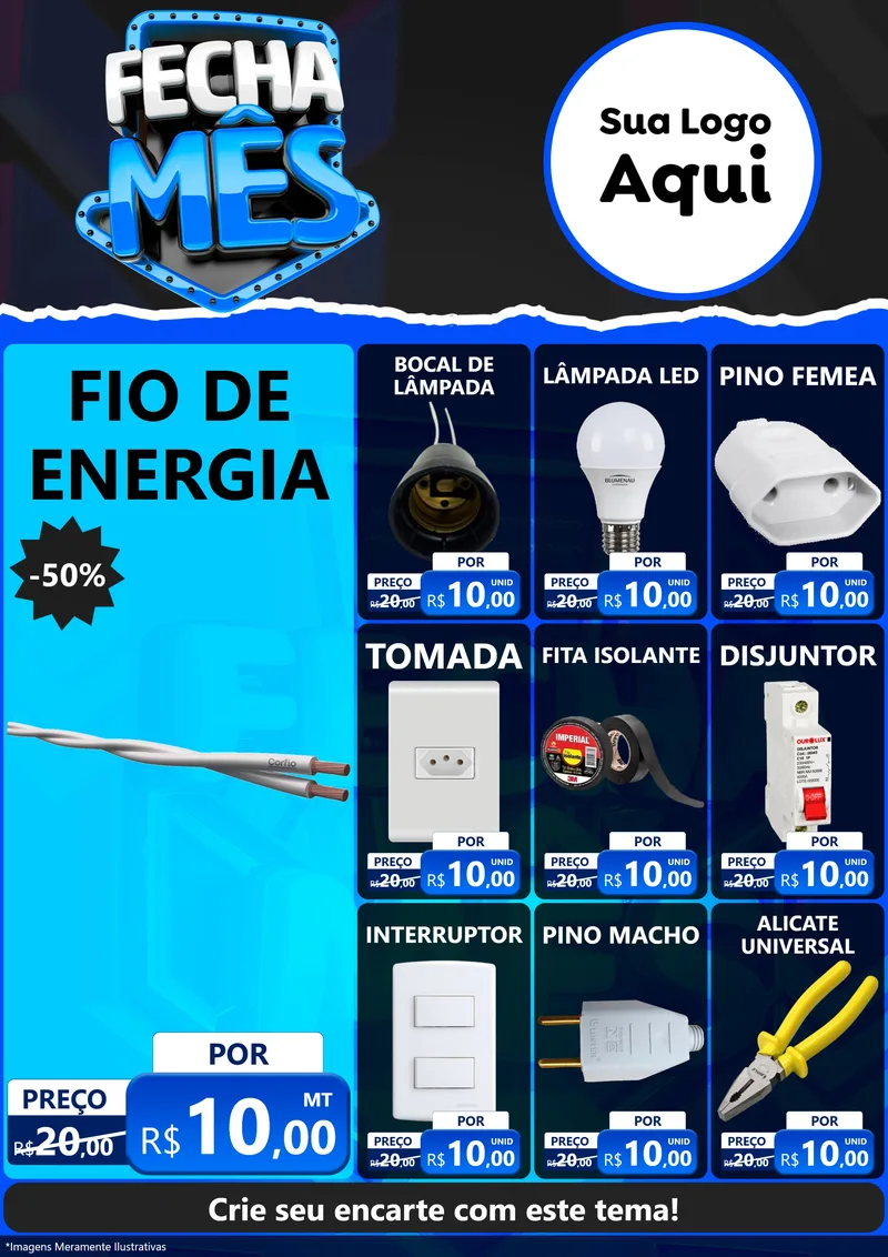 Modelo de Encarte para Encarte A4 Vertical com o tema Fecha Mês para Materiais Elétricos
