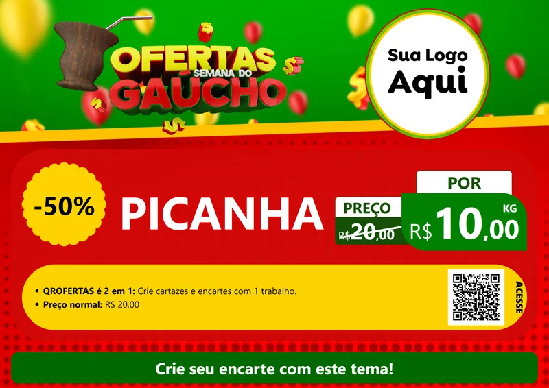 Modelo de Cartaz para Cartaz A4 Horizontal com o tema Ofertas Semana Do Gaúcho para Açougue