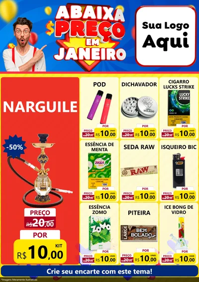 Modelo de Encarte para Encarte A4 Vertical com o tema Abaixa Preço em Janeiro para Tabacaria