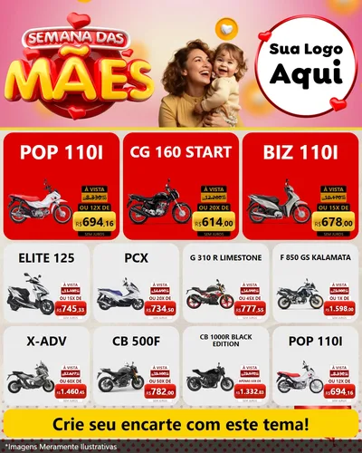Modelo de Rede Social para Feed Instagram com o tema Semana das Mães para Concessionaria de Motos