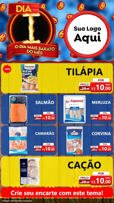 Modelo de TV para TV Vertical com o tema Dia I - O Dia Mais Barato Do Mês para Peixaria