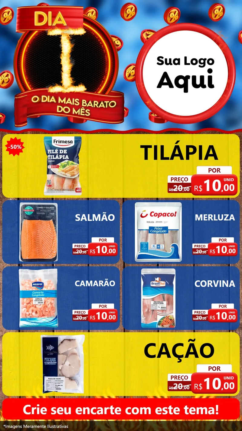 Modelo de TV para TV Vertical com o tema Dia I - O Dia Mais Barato Do Mês para Peixaria
