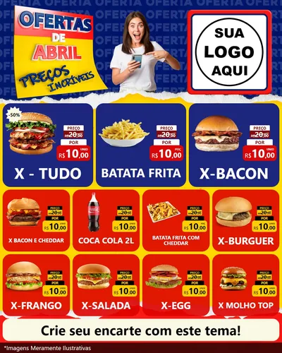 Modelo de Rede Social para Feed Instagram com o tema Ofertas de Abril - Preços Incríveis para Hamburgueria