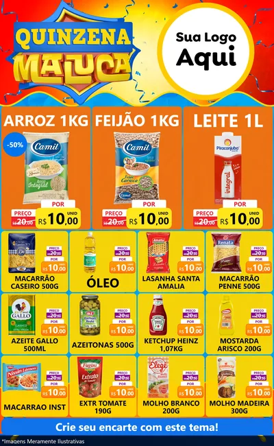 Modelo de Encarte para Encarte Grande com o tema Quinzena Maluca para Supermercado