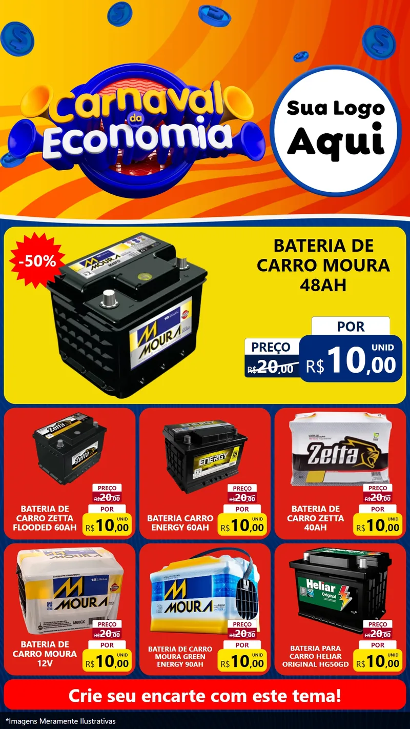 Modelo de Rede Social para Stories com o tema Carnaval da Economia para Baterias Elétricas