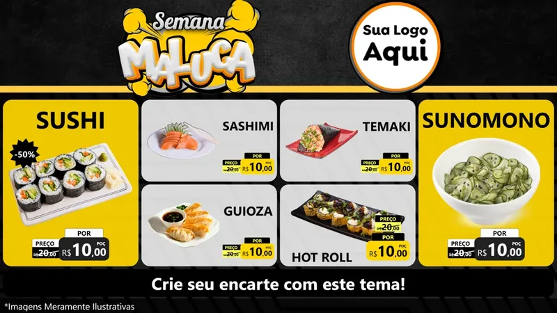Modelo de TV para TV Horizontal com o tema Semana Maluca para Comida japonesa