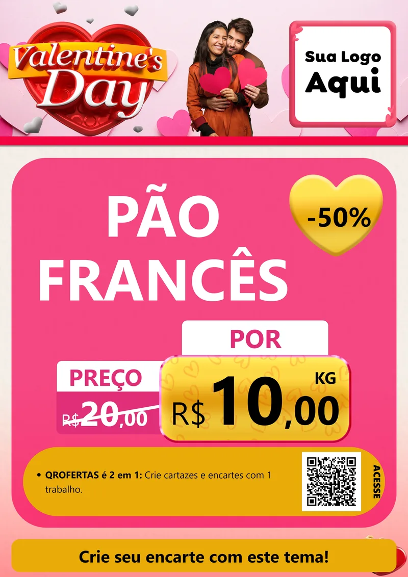 Modelo de Cartaz para Cartaz A4 Vertical com o tema Valentine's Day para Padaria