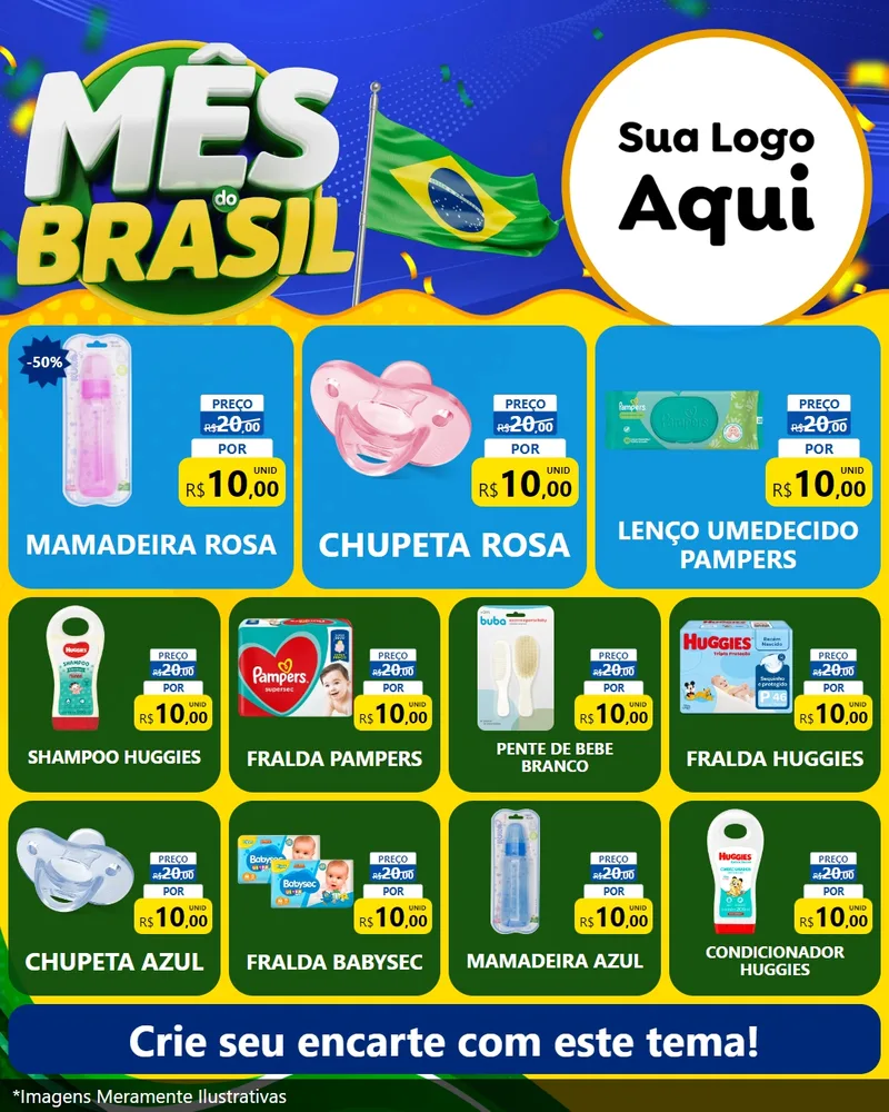 Modelo de Rede Social para Feed Instagram com o tema Mês do Brasil para Bebês
