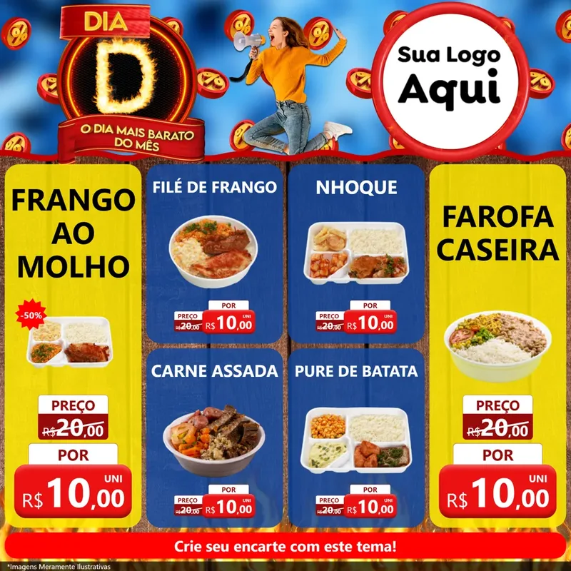 Modelo de Rede Social para Feed Facebook com o tema Dia D - O Dia Mais Barato Do Mês para Restaurante