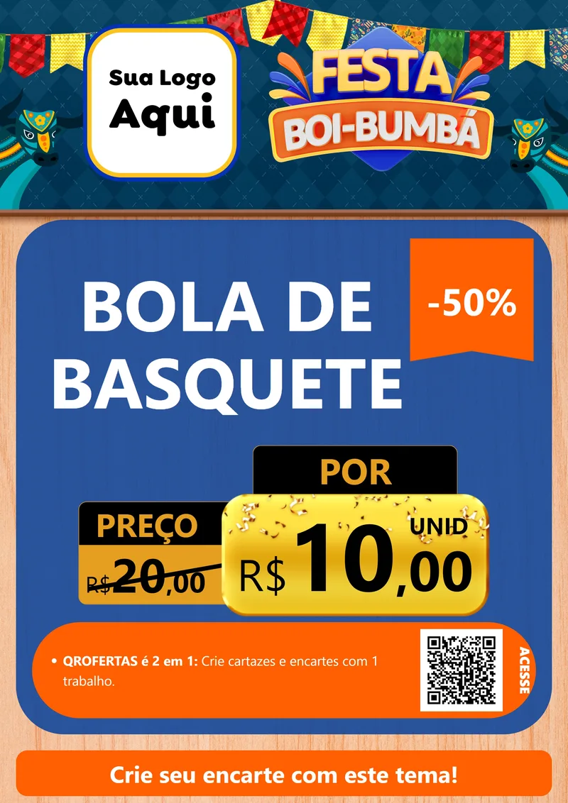 Modelo de Cartaz para Cartaz A4 Vertical com o tema Festa Boi Bumbá para Artigos Esportivos