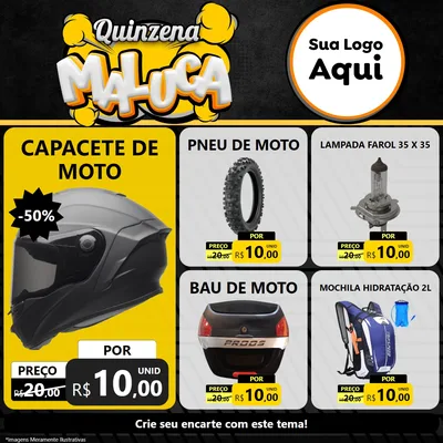 Modelo de Rede Social para Feed Facebook com o tema Quinzena Maluca para Moto peças