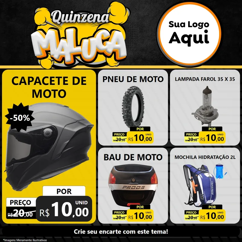Modelo de Rede Social para Feed Facebook com o tema Quinzena Maluca para Moto peças