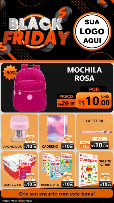 Modelo de Rede Social para Stories com o tema Black Friday para Papelaria