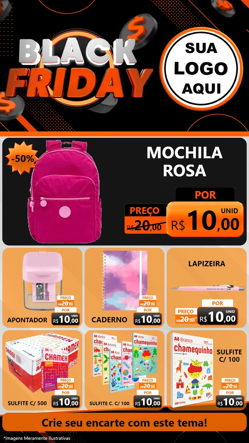 Modelo de Rede Social para Stories com o tema Black Friday para Papelaria