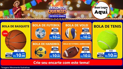 Modelo de TV para TV Horizontal com o tema Descontos Quentes de Festa Junina para Artigos Esportivos