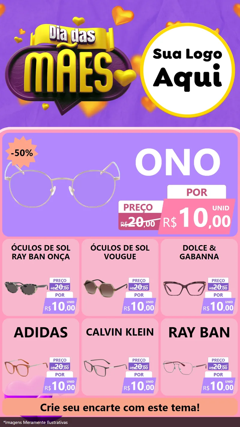 Modelo de Rede Social para Stories com o tema Dia das Mães para Óticas
