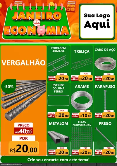 Modelo de Encarte para Encarte A4 Vertical com o tema Janeiro da Economia para Ferragens