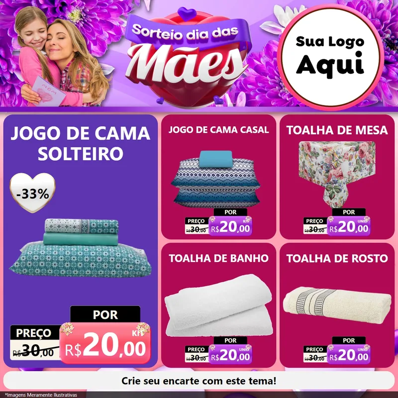 Modelo de Rede Social para Feed Facebook com o tema Sorteio Dia das Mães para Cama, Mesa e Banho