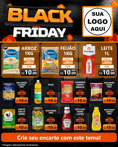 Modelo de Rede Social para Feed Instagram com o tema Black Friday para Supermercado