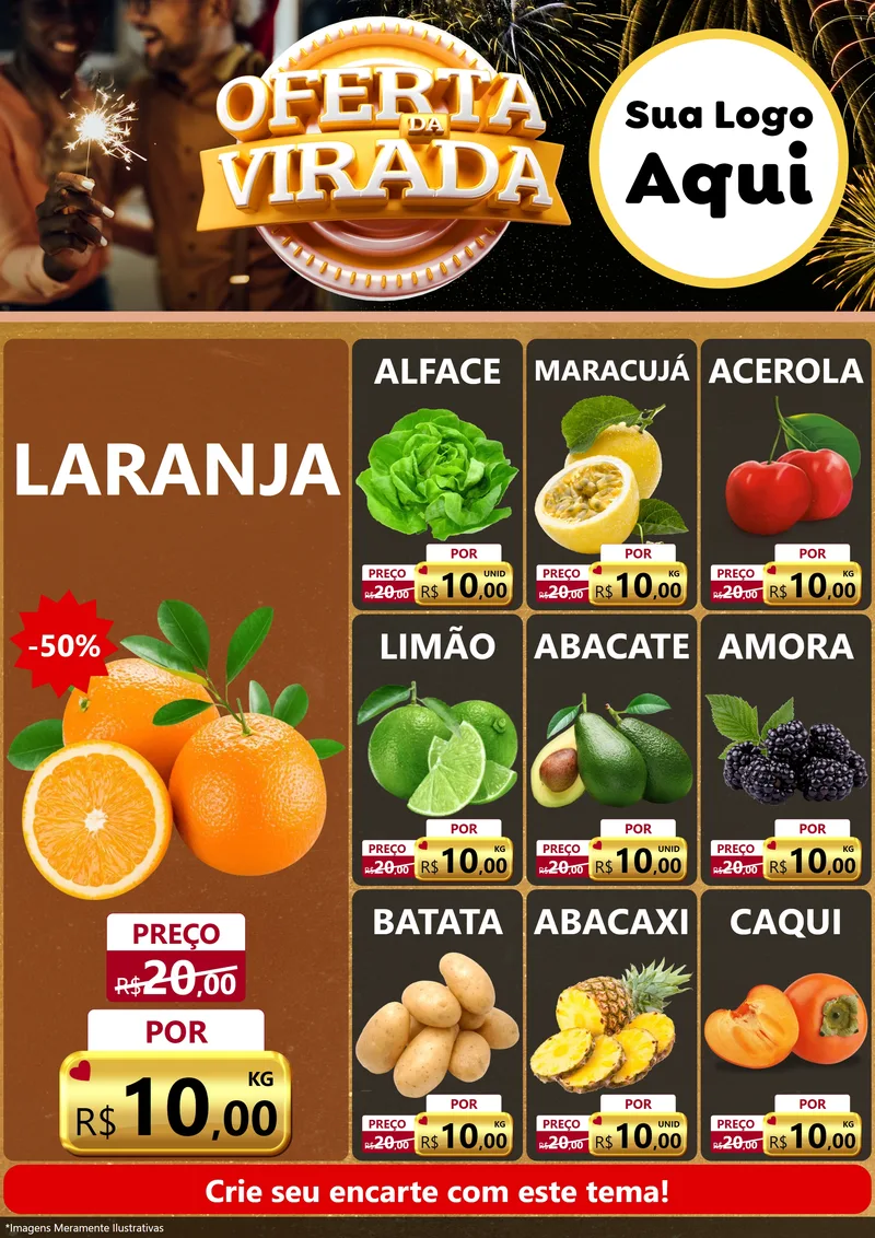 Modelo de Encarte para Encarte A4 Vertical com o tema Oferta da Virada para Hortifrúti