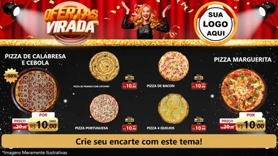 Modelo de TV para TV Horizontal com o tema Ofertas da Virada para Pizzaria
