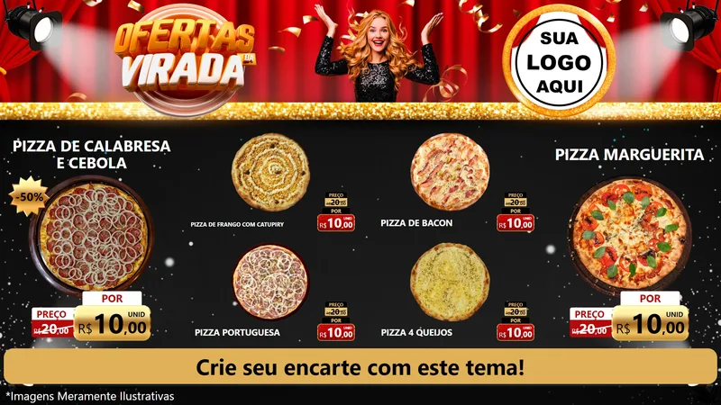 Modelo de TV para TV Horizontal com o tema Ofertas da Virada para Pizzaria