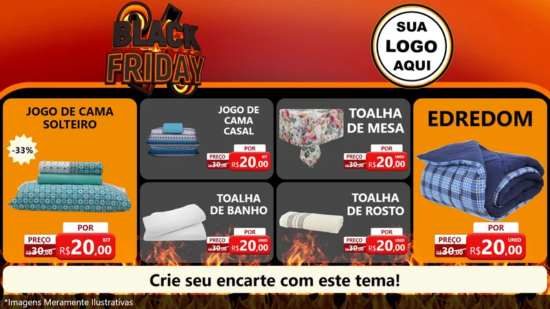 Modelo de TV para TV Horizontal com o tema Black Friday para Cama, Mesa e Banho