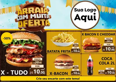 Modelo de Encarte para Encarte A4 Horizontal com o tema Ofertas de São João - Junina para Hamburgueria