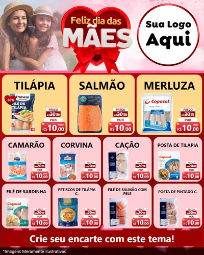 Modelo de Rede Social para Feed Instagram com o tema Feliz Dia Das Mães para Peixaria