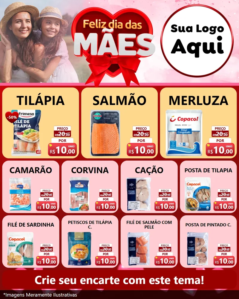 Modelo de Rede Social para Feed Instagram com o tema Feliz Dia Das Mães para Peixaria