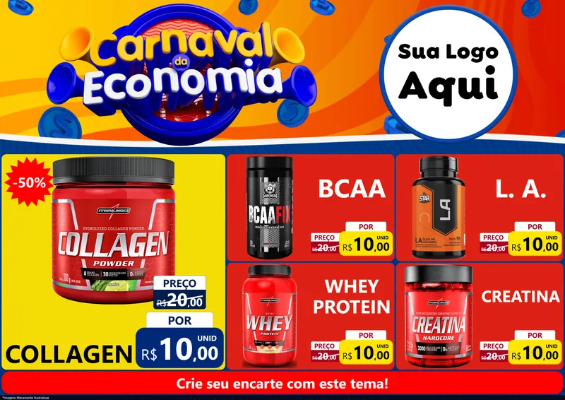 Modelo de Encarte para Encarte A4 Horizontal com o tema Carnaval da Economia para Suplementos alimentares