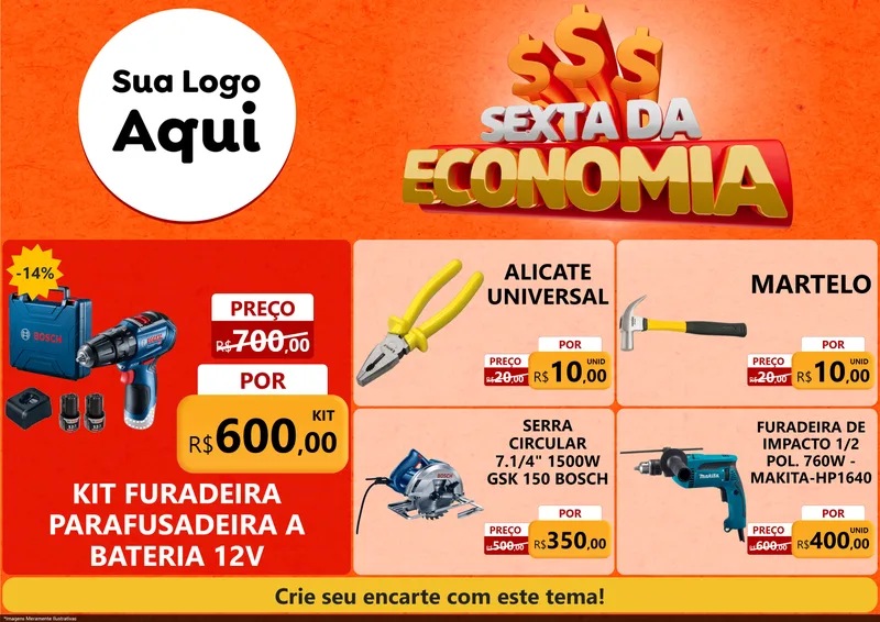 Modelo de Encarte para Encarte A4 Horizontal com o tema Sexta da Economia para Maquinas e Ferramentas