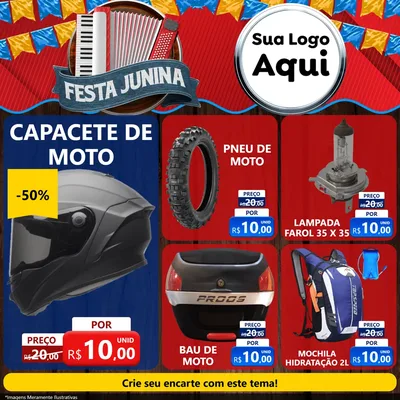 Modelo de Rede Social para Feed Facebook com o tema Festa Junina para Moto peças