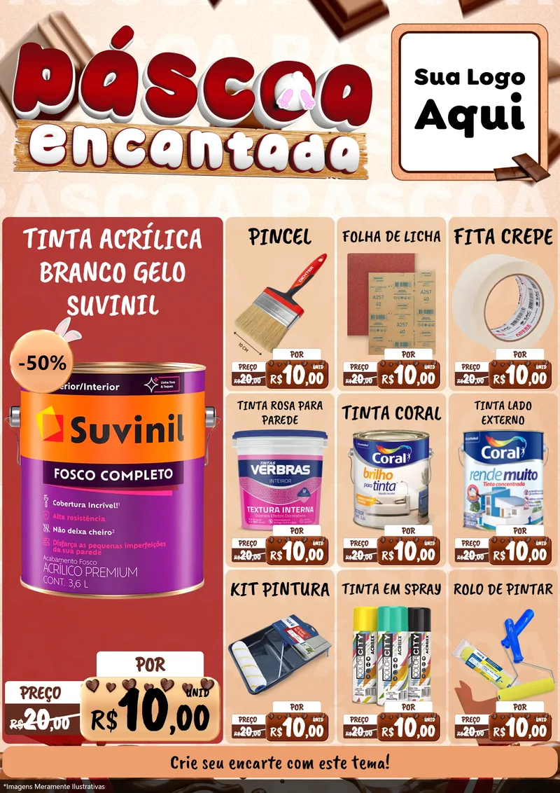 Modelo de Encarte para Encarte A4 Vertical com o tema Páscoa Encantada para Tintas e Ferramentas