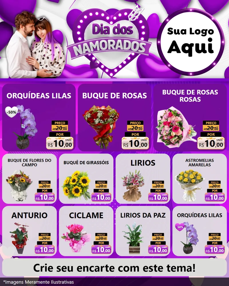 Modelo de Rede Social para Feed Instagram com o tema Dia dos Namorados para Floricultura e jardim