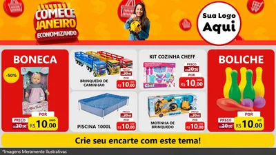 Modelo de TV para TV Horizontal com o tema Comece Janeiro Economizando para Brinquedos