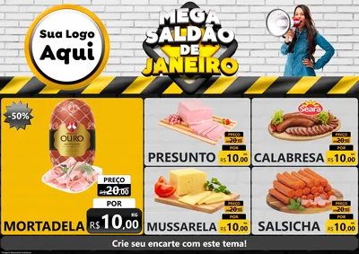Modelo de Encarte para Encarte A4 Horizontal com o tema Mega Saldão de Janeiro para Frios e Laticínios