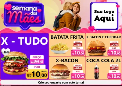 Modelo de Encarte para Encarte A4 Horizontal com o tema Semana das Mães para Hamburgueria