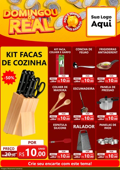 Modelo de Encarte para Encarte A4 Vertical com o tema Domingou do Real para Utilidades Domésticas