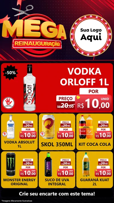 Modelo de Rede Social para Stories com o tema Mega Reinauguração para Distribuidora de bebidas