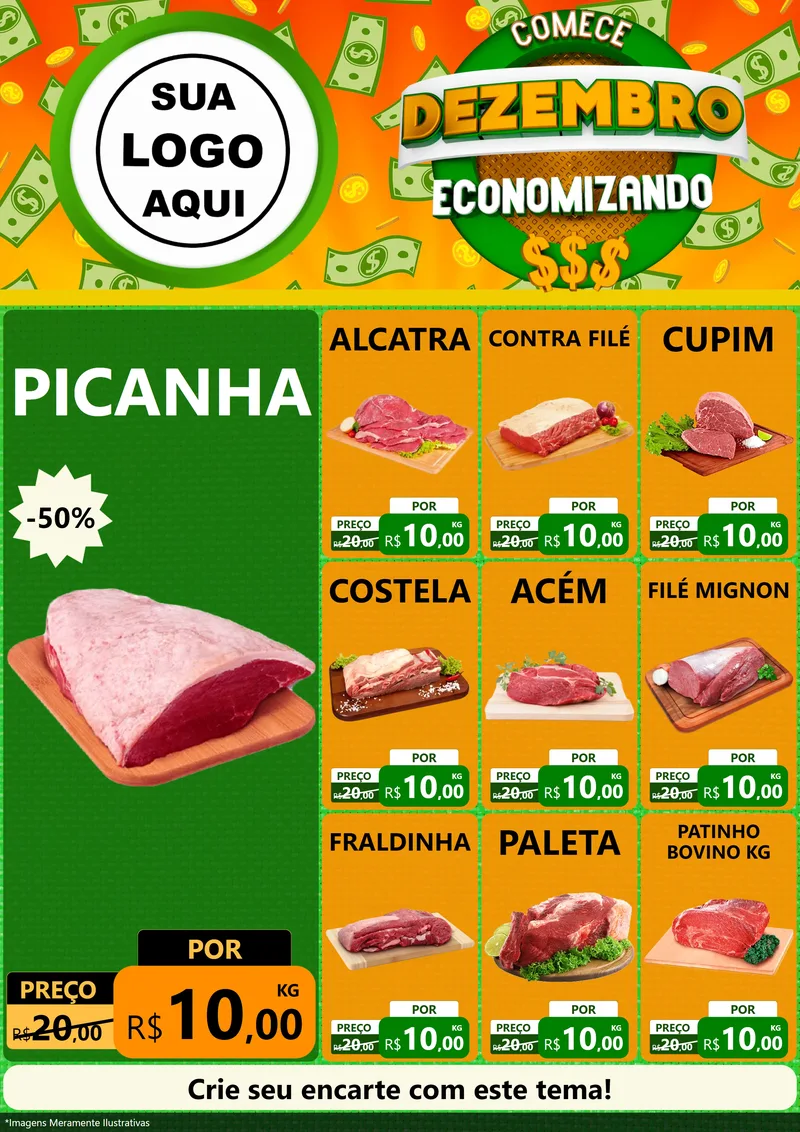 Modelo de Encarte para Encarte A4 Vertical com o tema Comece Dezembro Economizando para Açougue