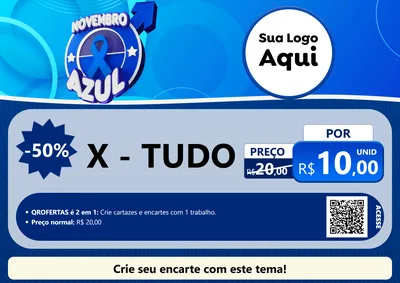 Modelo de Cartaz para Cartaz A4 Horizontal com o tema Novembro Azul para Hamburgueria